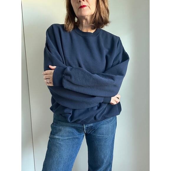 Vintage Mens Navy Blue Sweatshirt 80s Single Stitch Classic Crewneck Streetwear - Picture 4 of 8